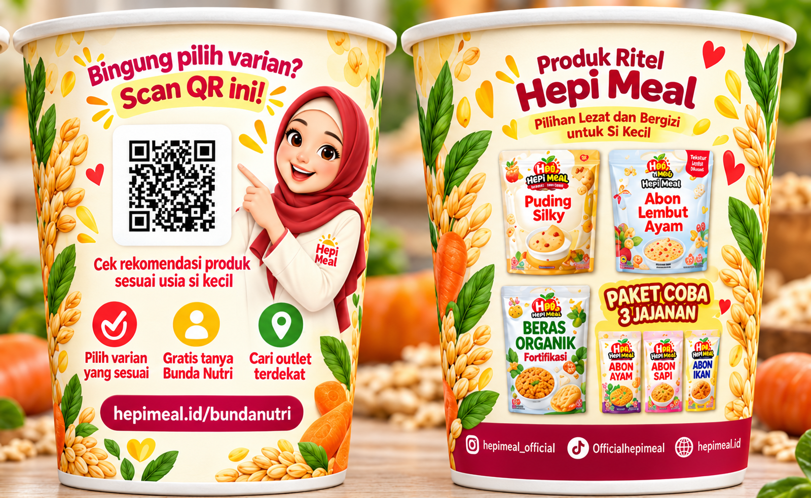 Kemasan Hepi Meal dengan karakter Bunda Nutri dan pilihan produk ritel